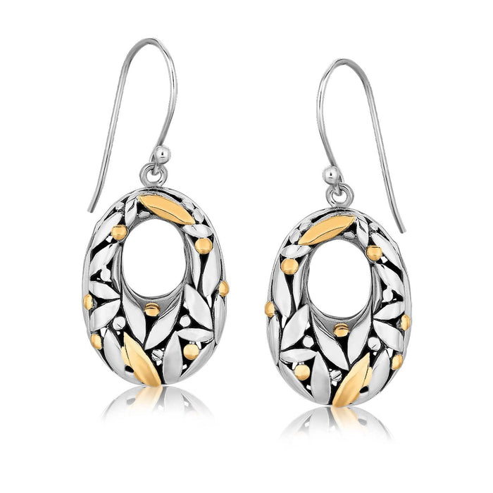 18k Yellow Gold and Sterling Silver Graduated Drop Earrings with Leaf Motifs Earrings Angelucci Jewelry   