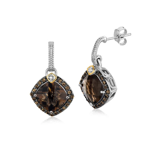 18k Yellow Gold and Sterling Silver Smokey Quartz and Coffee Diamond Earrings Earrings Angelucci Jewelry   