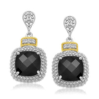 Thumbnail for 18k Yellow Gold & Sterling Silver Black Onyx & Diamond Earrings (.05cttw) Earrings Angelucci Jewelry   