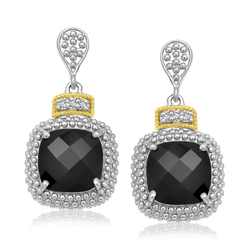 18k Yellow Gold & Sterling Silver Black Onyx & Diamond Earrings (.05cttw) Earrings Angelucci Jewelry   