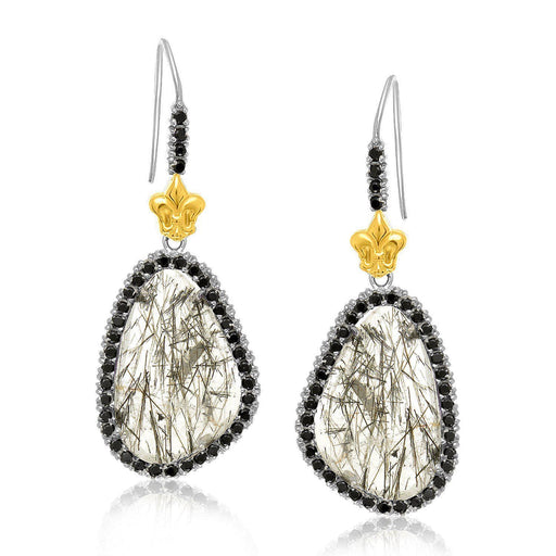 18k Yellow Gold & Sterling Silver Black Spinel Rutilated Quartz Earrings Earrings Angelucci Jewelry   