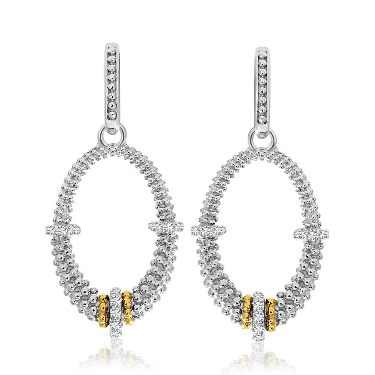 18k Yellow Gold & Sterling Silver Diamond Accented Graduated Oval Earrings Earrings Angelucci Jewelry   