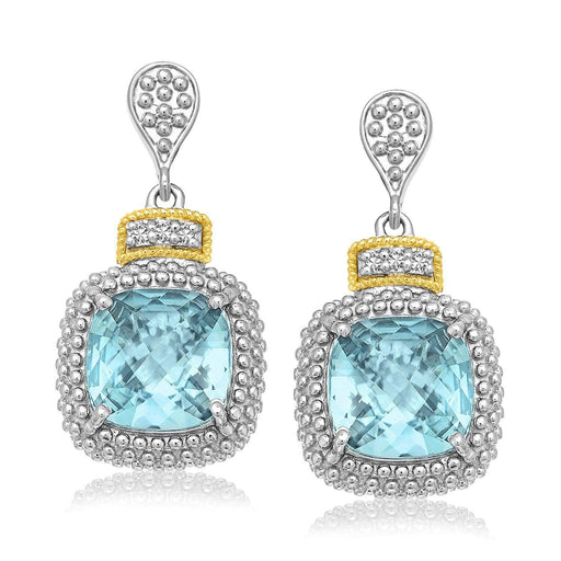 18k Yellow Gold & Sterling Silver Sky Blue Topaz & Diamond Earrings (.05cttw) Earrings Angelucci Jewelry   