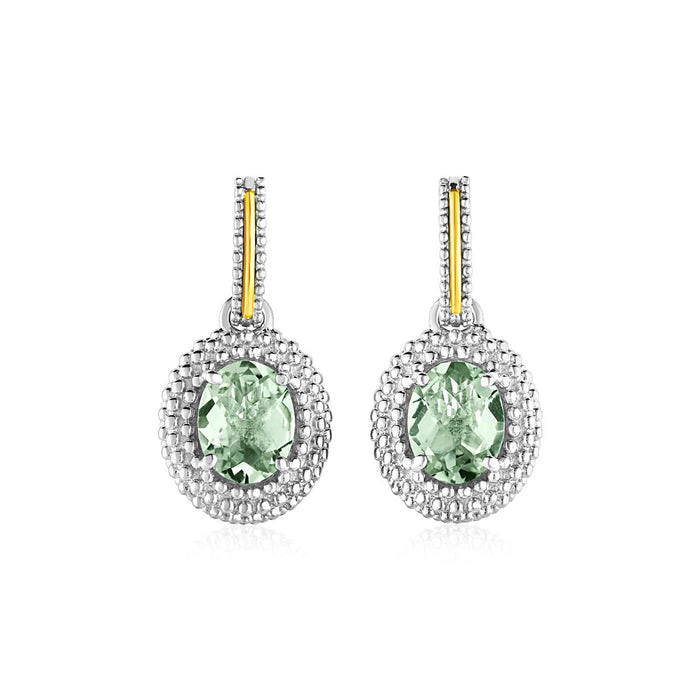 Oval Green Amethyst Earrings in 18k Yellow Gold & Sterling Silver Earrings Angelucci Jewelry   