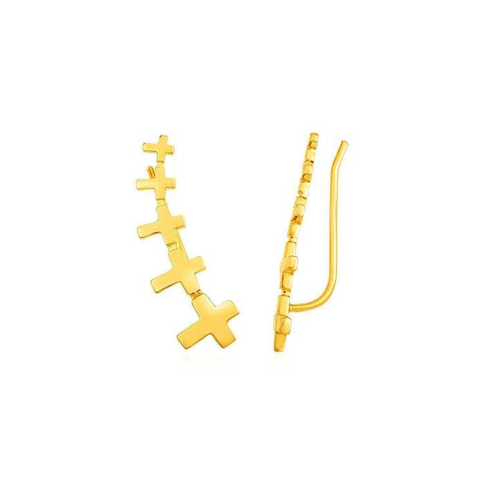 Climber Earrings with Crosses in 14k Yellow Gold Earrings Angelucci Jewelry   