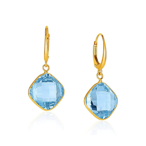 Drop Earrings with Blue Topaz Cushion Briolettes in 14k Yellow Gold Earrings Angelucci Jewelry   