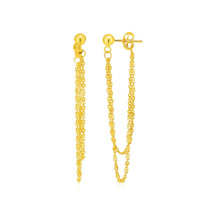 14k Yellow Gold Double Strand Teardrop Dangling Chain Earrings | Angelucci  Jewelry