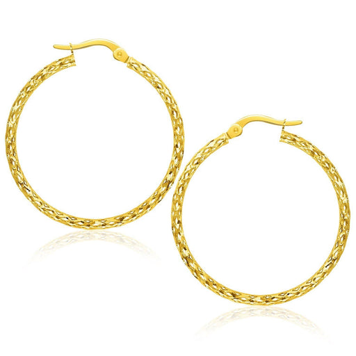 Large Textured Hoop Earrings in 10k Yellow Gold Earrings Angelucci Jewelry   