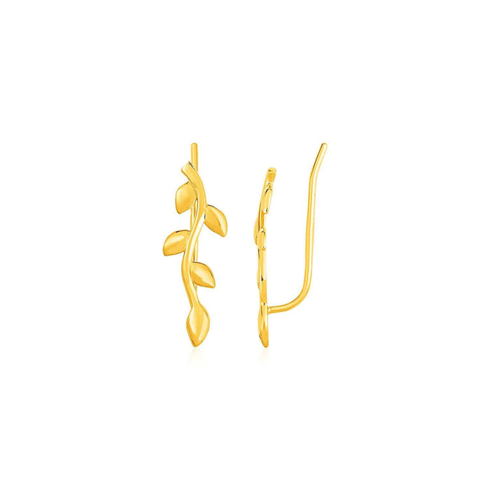 Leafy Branch Motif Climber Earrings in 14k Yellow Gold Earrings Angelucci Jewelry   