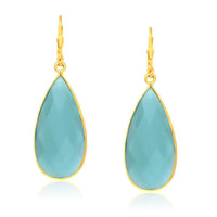 Thumbnail for Sterling Silver Yellow Gold Plated Teardrop Aqua Chalcedony Earrings Earrings Angelucci Jewelry   
