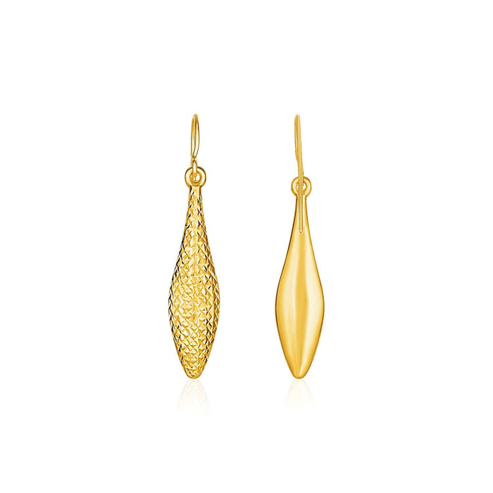 Reversible Textured and Smooth Puffed Marquise Shape Earrings in 10k Yellow Gold Earrings Angelucci Jewelry   