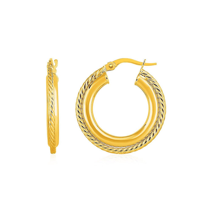 Rope Texture Hoop Earrings in 14k Yellow Gold Earrings Angelucci Jewelry   