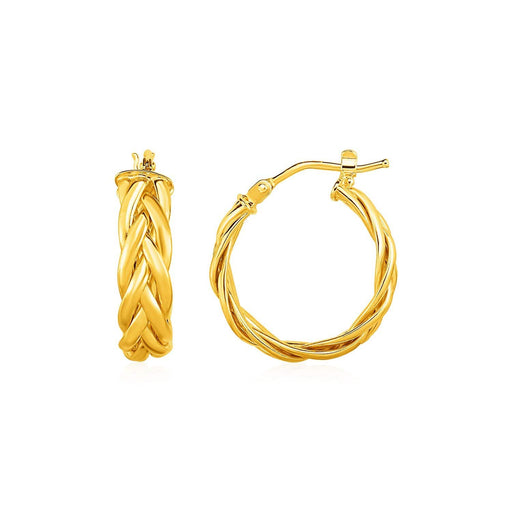Shiny Braided Hoop Earrings in 14k Yellow Gold Earrings Angelucci Jewelry   