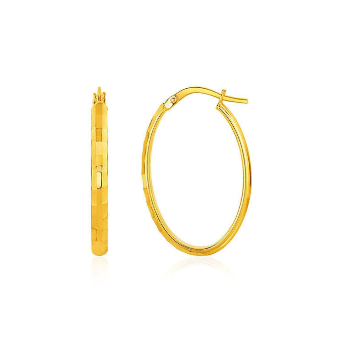 Shiny Oval Hoop Earrings in 10k Yellow Gold Earrings Angelucci Jewelry   