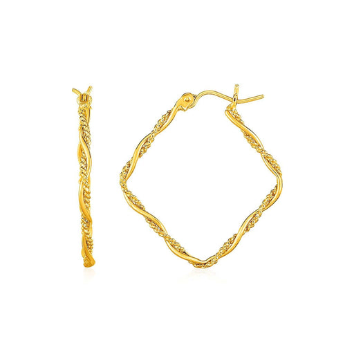 Textured and Shiny Twisted Square Hoop Earrings in 14k Yellow Gold Earrings Angelucci Jewelry   