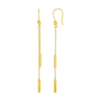 Thumbnail for Textured Bar Long Drop Earrings in 14k Yellow Gold Earrings Angelucci Jewelry   