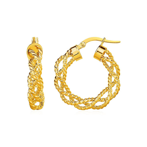 Textured Braided Hoop Earrings in 14k Yellow Gold Earrings Angelucci Jewelry   