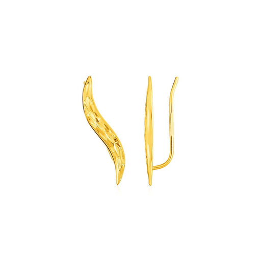 Textured Leaf Climber Earrings in 14k Yellow Gold Earrings Angelucci Jewelry   