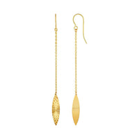 Thumbnail for Textured Marquise Shaped Long Drop Earrings in 14k Yellow Gold Earrings Angelucci Jewelry   