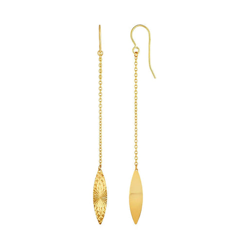 Textured Marquise Shaped Long Drop Earrings in 14k Yellow Gold Earrings Angelucci Jewelry   
