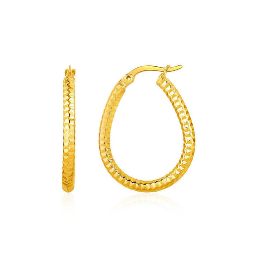 Textured Oval Hoop Earrings in 10k Yellow Gold Earrings Angelucci Jewelry   
