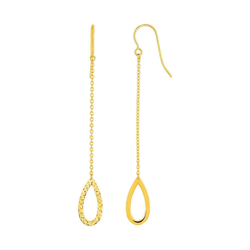 Textured Pear Shaped Long Drop Earrings in 14k Yellow Gold Earrings Angelucci Jewelry   
