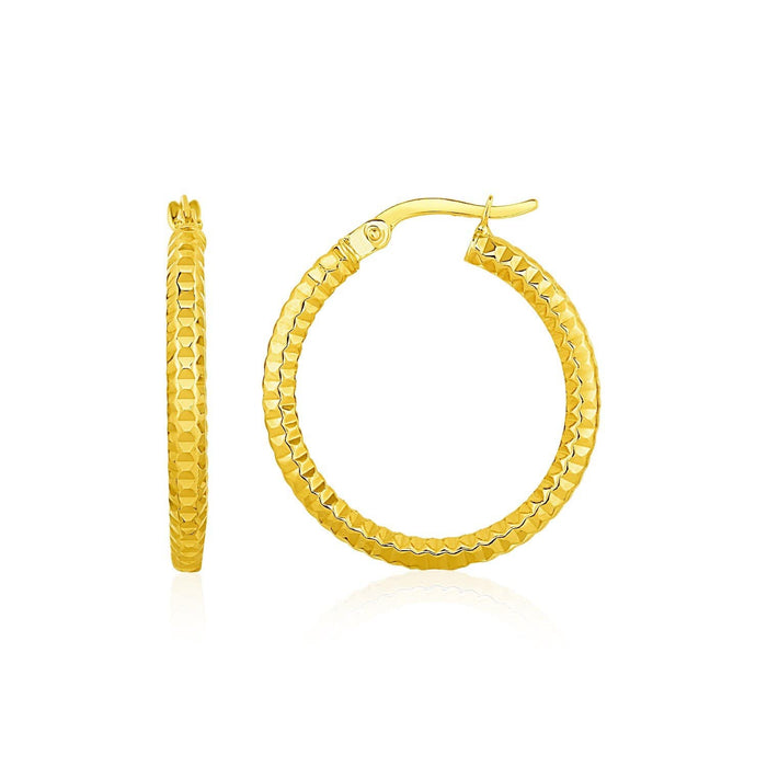 Textured Round Hoop Earrings in 10k Yellow Gold Earrings Angelucci Jewelry   