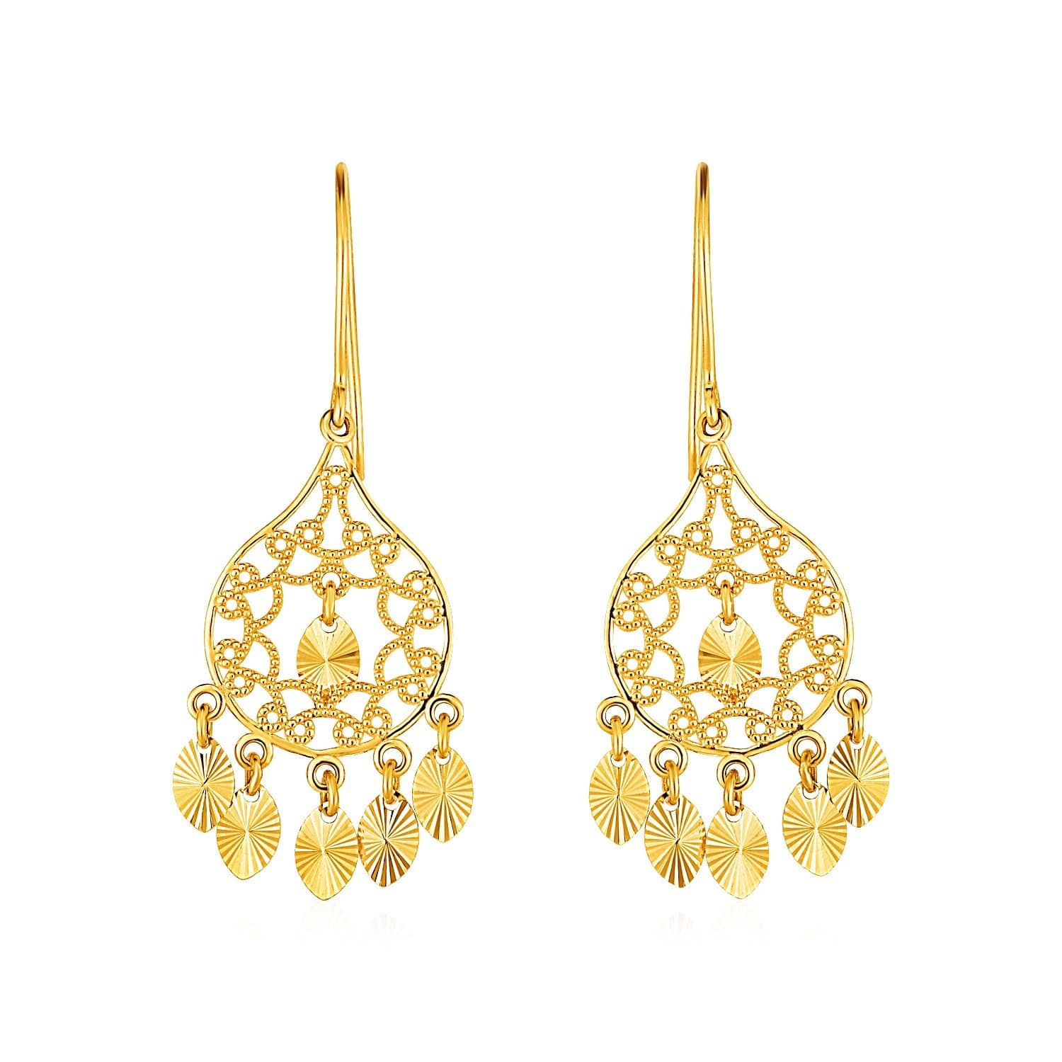 Textured Rounded Teardrop Chandelier Earrings in 14k Yellow Gold |  Angelucci Jewelry