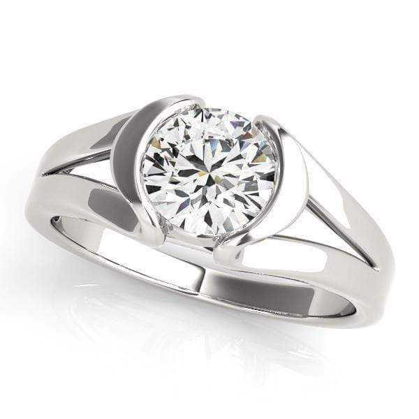 Half Bezel Triad Engagement Ring With Cushion Cut Diamonds - GOODSTONE
