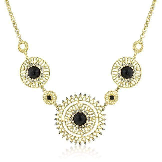 Midnight Sun Crystal and Onyx Cabochon Gold Necklace Necklace JGI   