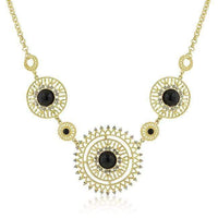 Thumbnail for Midnight Sun Crystal and Onyx Cabochon Gold Necklace Necklace JGI   