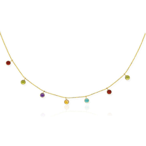 14k Yellow Gold Cable Chain Necklace with Round Multi-Tone Charms Necklaces Angelucci Jewelry   