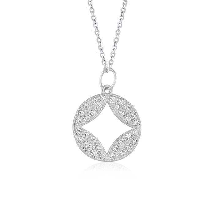 14k White Gold Diamond Studded Circle Pendant with Cut-out (1/3 cttw) Necklaces Angelucci Jewelry   