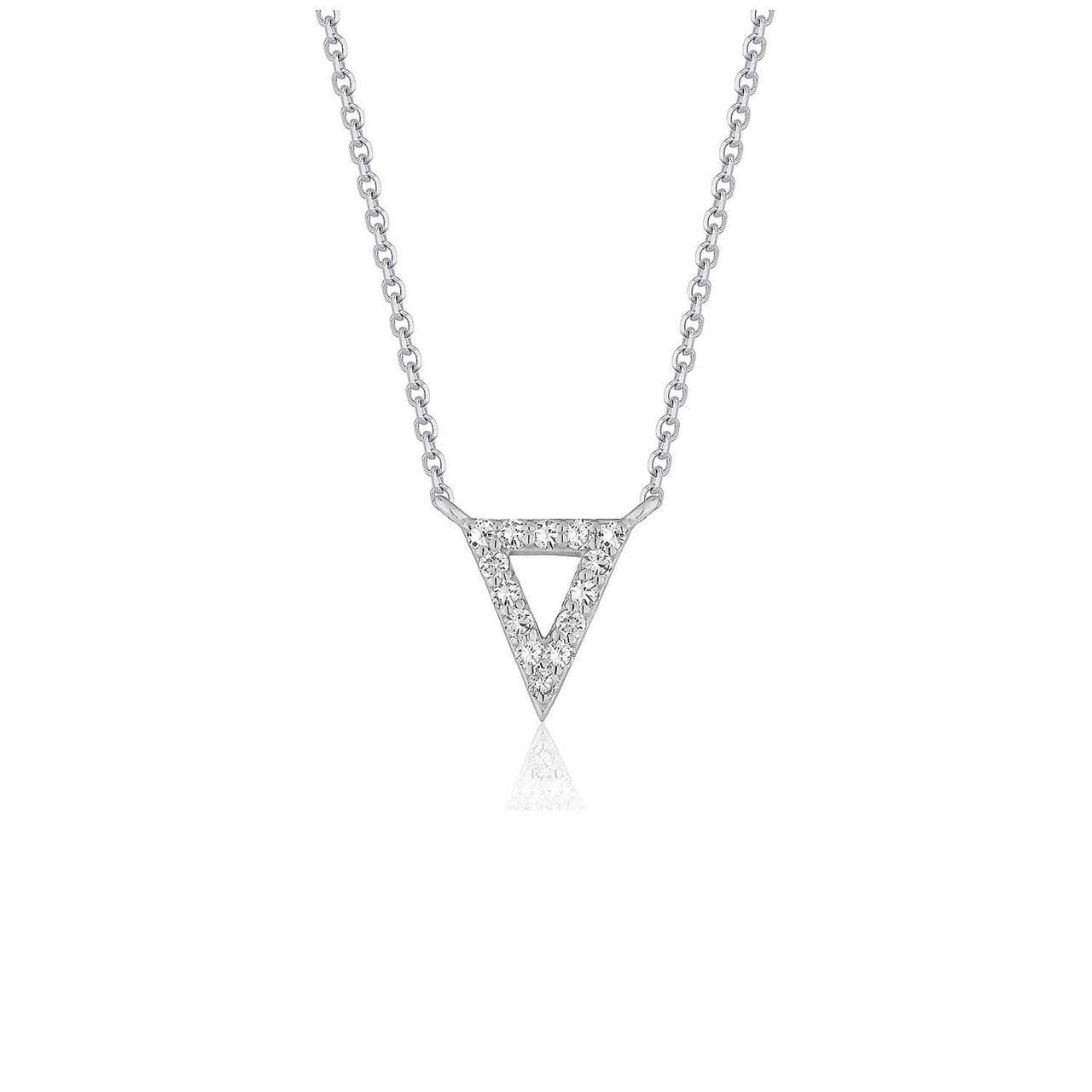 Diamond Inverted Triangle Pendant in 14k White Gold Necklaces Angelucci Jewelry   
