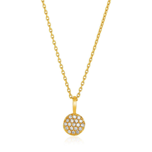 14k Yellow Gold Necklace with Gold and Diamond Circle Pendant (1/10 cttw) Necklaces Angelucci Jewelry   