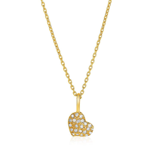14k Yellow Gold Necklace with Gold and Diamond Heart Pendant (1/10 cttw) Necklaces Angelucci Jewelry   