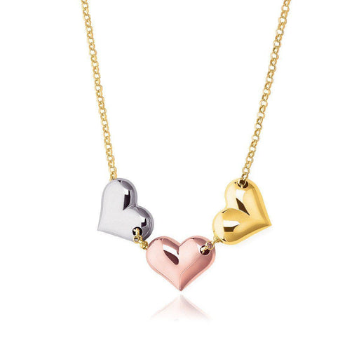 14k Tri-Color Gold Triple Heart Necklace Necklaces Angelucci Jewelry   