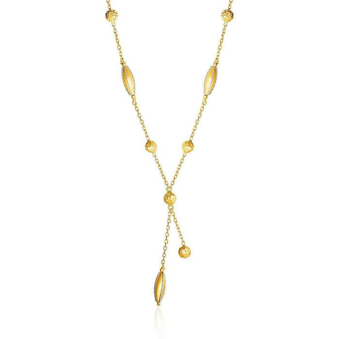 14k Two Tone Gold Necklace with Marquise Motifs and Textured Circles Necklaces Angelucci Jewelry   