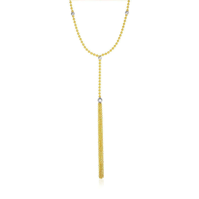 14k Two-Tone Yellow and White Gold Ball and Tassel Necklace Necklaces Angelucci Jewelry   