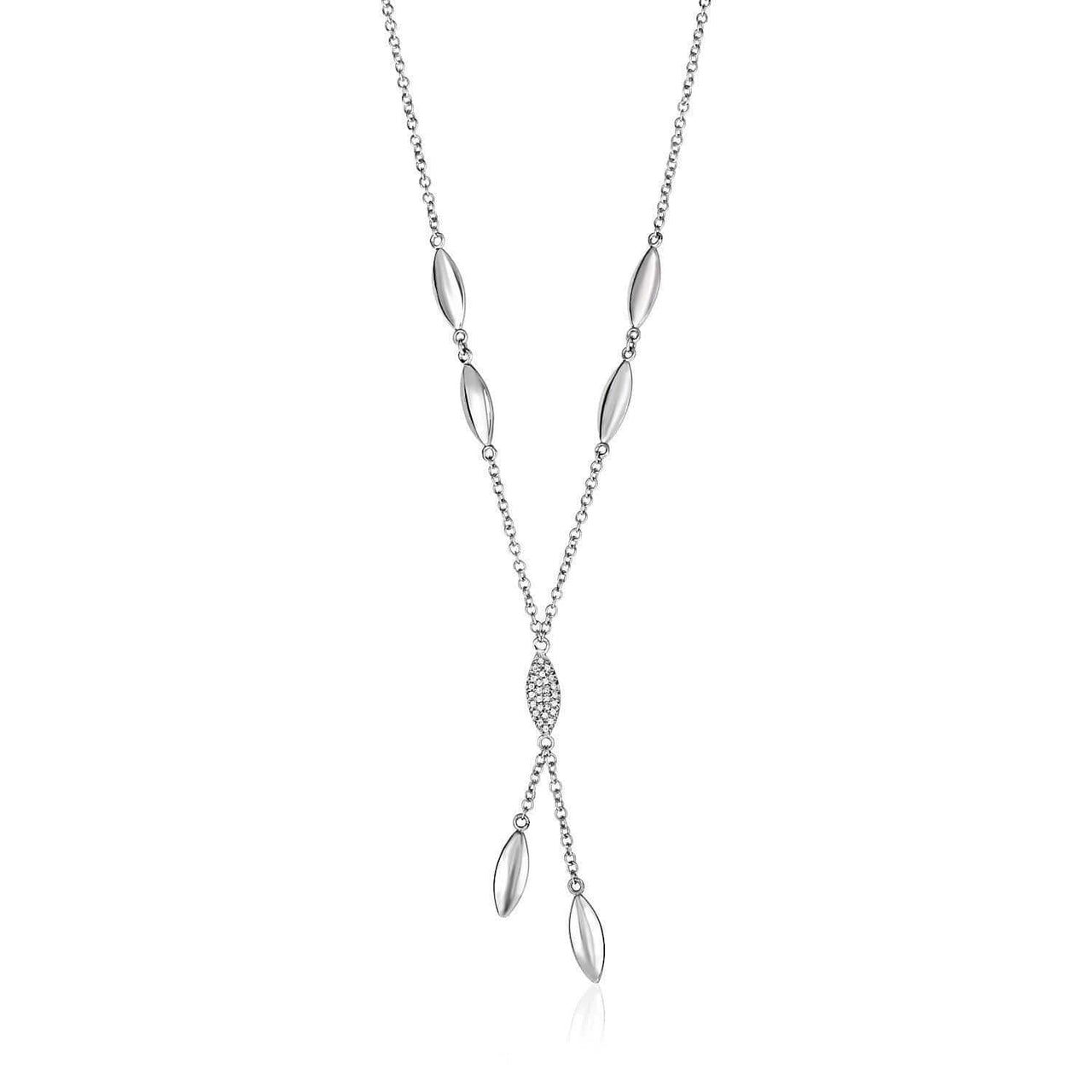 14k White Gold and Diamond 17 inch Puff Marquise Drop Necklace (1/10 cttw) Necklaces Angelucci Jewelry   