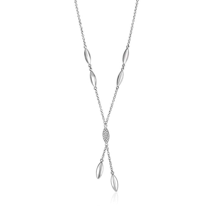 14k White Gold and Diamond 17 inch Puff Marquise Drop Necklace (1/10 cttw) Necklaces Angelucci Jewelry   
