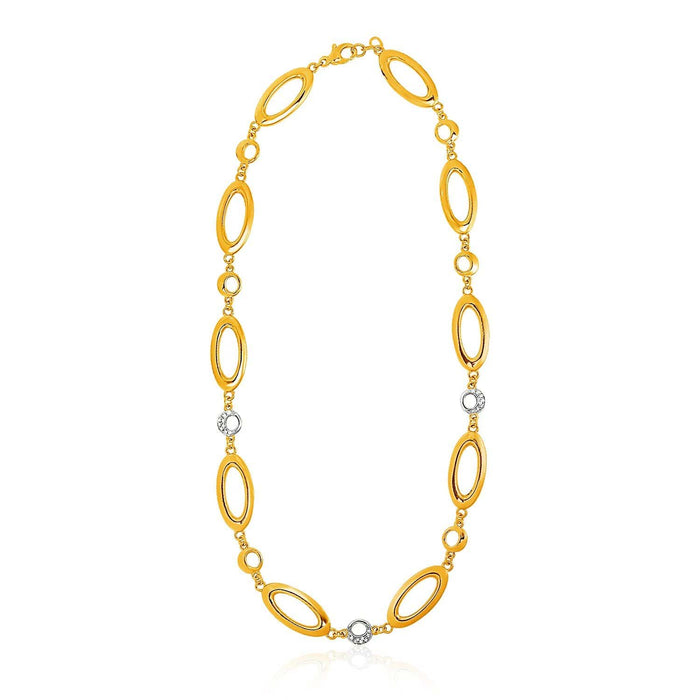 14k Yellow Gold and Diamond Oval and Crescent Moon Link Necklace (1/10 cttw) Necklaces Angelucci Jewelry   
