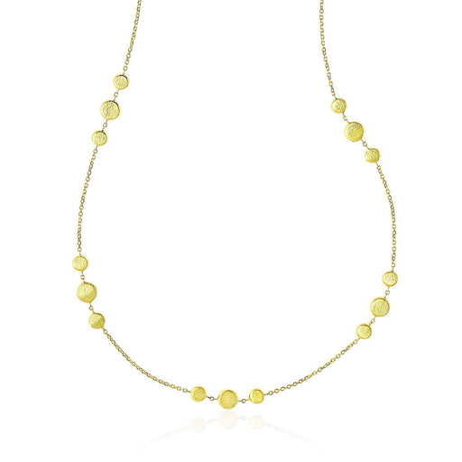 14k Yellow Gold Chain Necklace with Round 3-Cluster Satin Stations Necklaces Angelucci Jewelry   