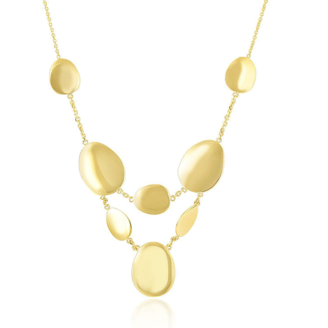 14k Yellow Gold Flat Oval Station Tiered Style Necklace Necklaces Angelucci Jewelry   