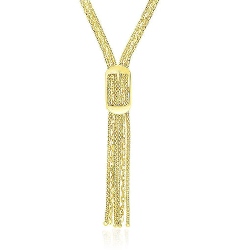 14k Yellow Gold Lariat Buckle Style Multi-Strand Chain Necklace Necklaces Angelucci Jewelry   