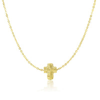 Thumbnail for 14k Yellow Gold Mesh Puffed Cross Necklace Necklaces Angelucci Jewelry   