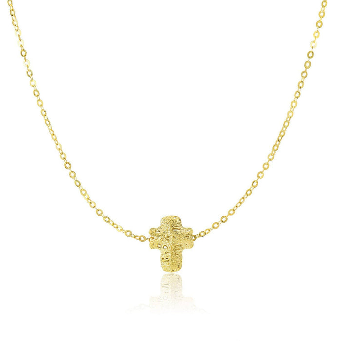 14k Yellow Gold Mesh Puffed Cross Necklace Necklaces Angelucci Jewelry   
