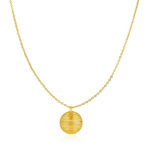 14k Yellow Gold Necklace with Round Diamond Cut Line Pattern Pendant Necklaces Angelucci Jewelry   