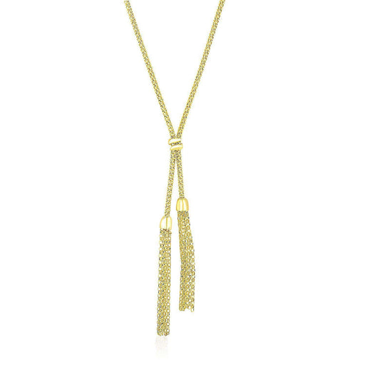 14k Yellow Gold Popcorn Chain Necklace with Lariat Design Necklaces Angelucci Jewelry   
