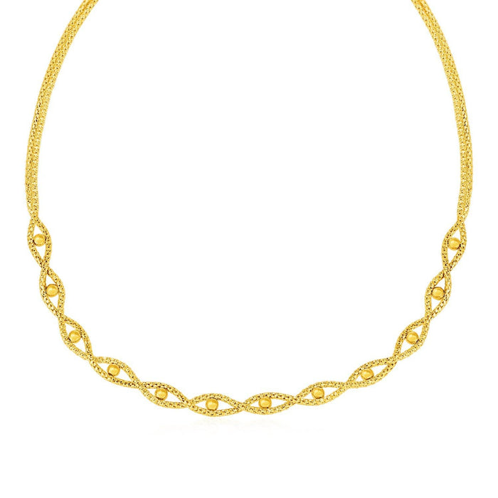 Braided Chain Necklace with Polished Bead Accents in 14k Yellow Gold Necklaces Angelucci Jewelry   
